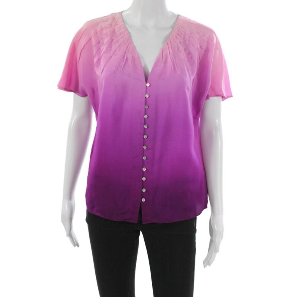 Adam Lippes Women Silk Pink V-Neck Sleeveless Basic Blouse Button Size 2
